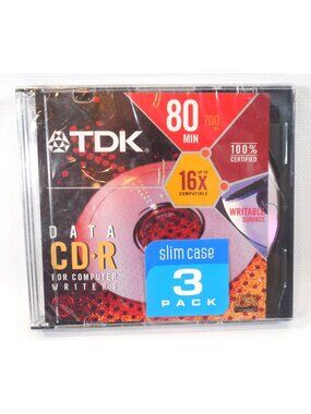 TDK DATA CD-R Compact Data Discs 80-minute 700MB BRAND NEW FACTORY SEALED 3 PACK